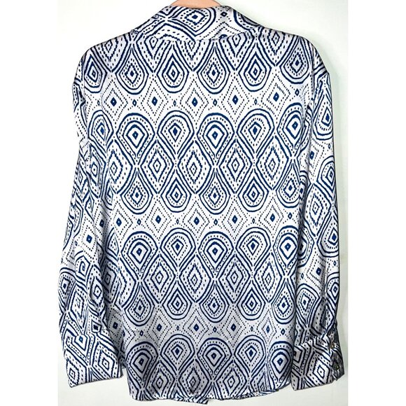 Zara Womens Blue & White Geometric Print Button-Up Shirt Top Medium - Picture 2 of 3
